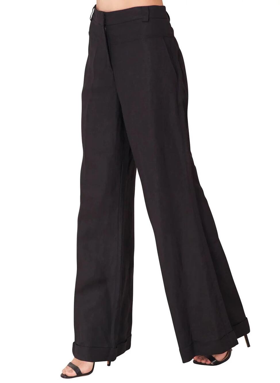 Hale Bob Los Angeles Wide Leg Linen Trousers Womens Size S Black Career Pants